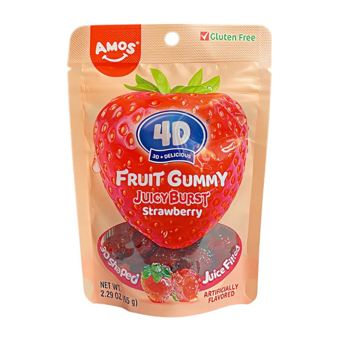 Amos 4D Juicy Burst Strawberry Fruit Gummy 65 g